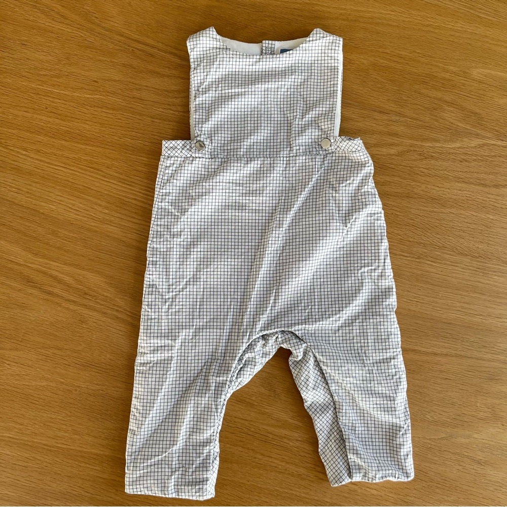 Jacadi Blue and White Mini Windowpane Check Overalls Size 12M